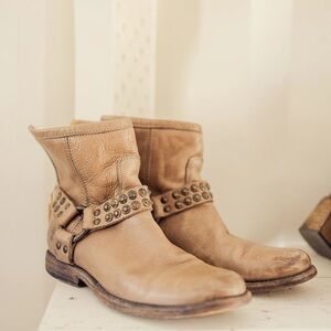 Frye Studded Tan Leather Ankle Boots